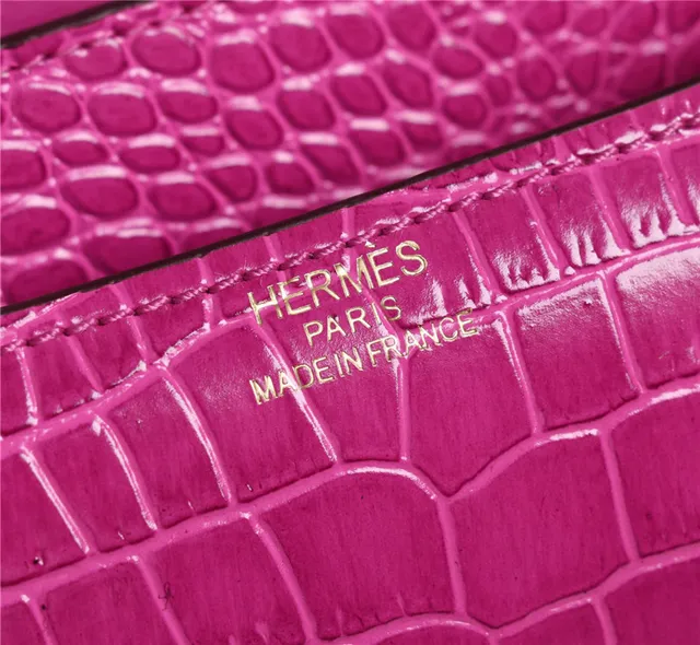 Hermès Constance Orange White Crocodile-Embossed Leather H-Shaped Metal Clasp Handbag 15