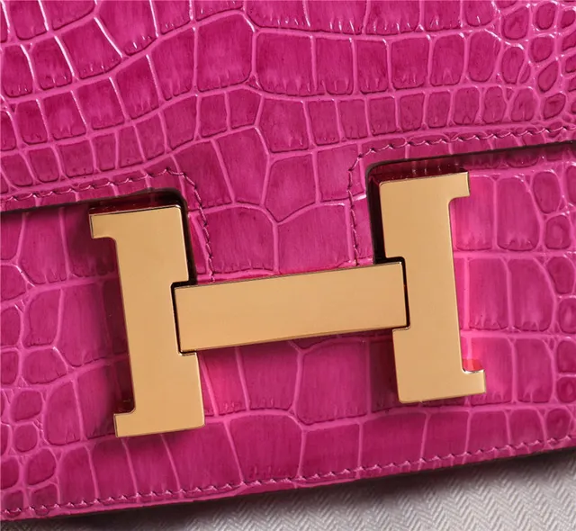 Hermès Constance Orange White Crocodile-Embossed Leather H-Shaped Metal Clasp Handbag 16