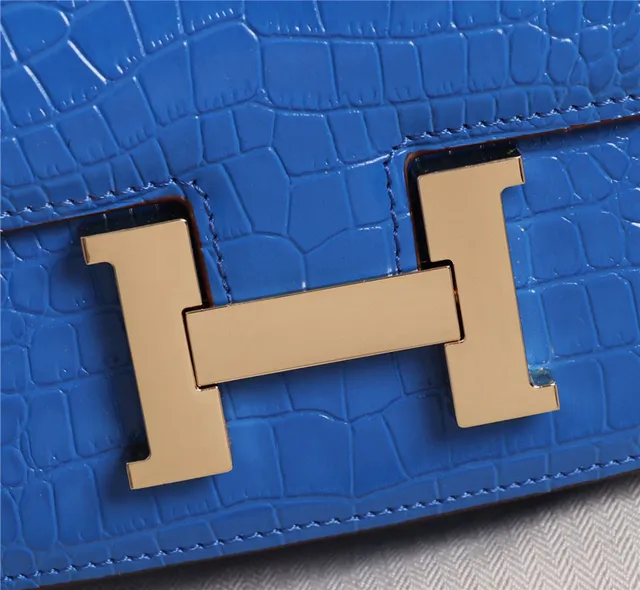 Hermès Constance Orange White Crocodile-Embossed Leather H-Shaped Metal Clasp Handbag 24