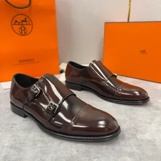Hermès Double Monk Strap Brown Patent Leather Monk Shoes