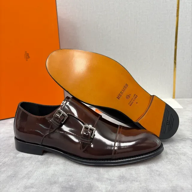 Hermès Double Monk Strap Brown Patent Leather Monk Shoes 2