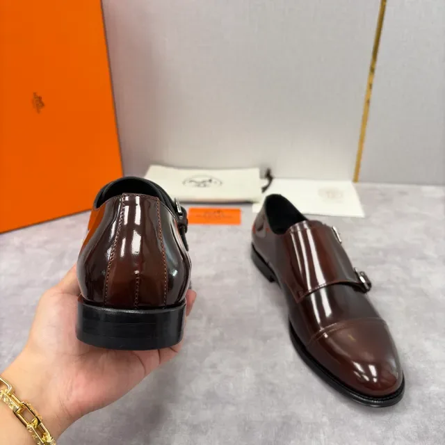Hermès Double Monk Strap Brown Patent Leather Monk Shoes 3
