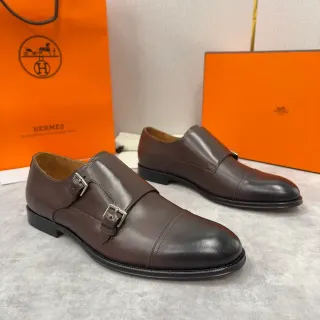 Hermès Double Monk Strap Cap Toe Brown Leather Monk Shoes — catalogue photo via WWTop Yupoo