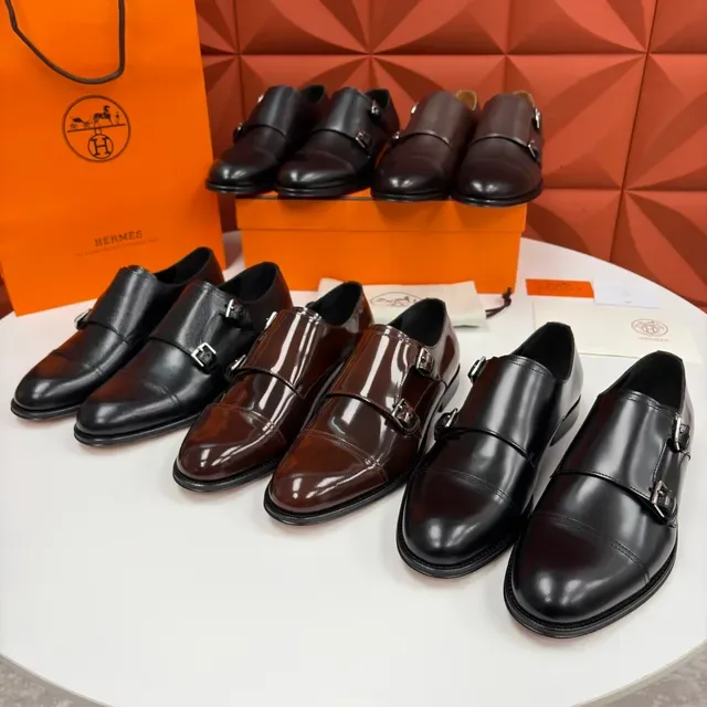 Hermès Double Monk Strap Cap Toe Brown Leather Monk Shoes 2