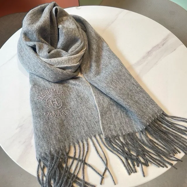 Hermès Logo Bordado Heather Gray Cachemira Lenço 5