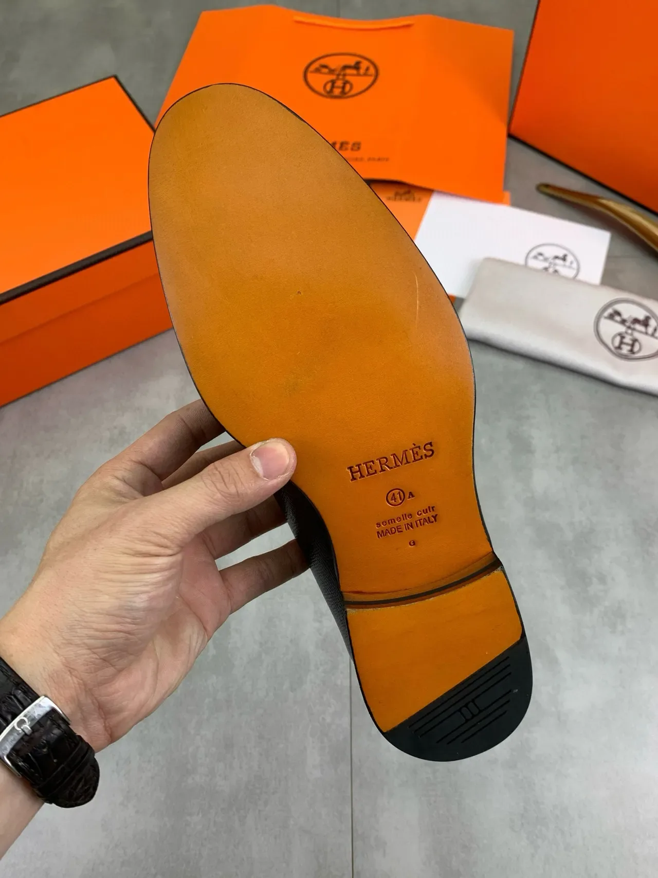 Hermès H Buckle কালো টেক্সচার্ড লেদার লুফার 3