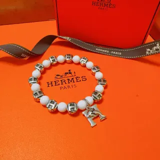 Hermès H-Charms সাদা রূপালী বোনা মোটিফ ব্রেসলেট