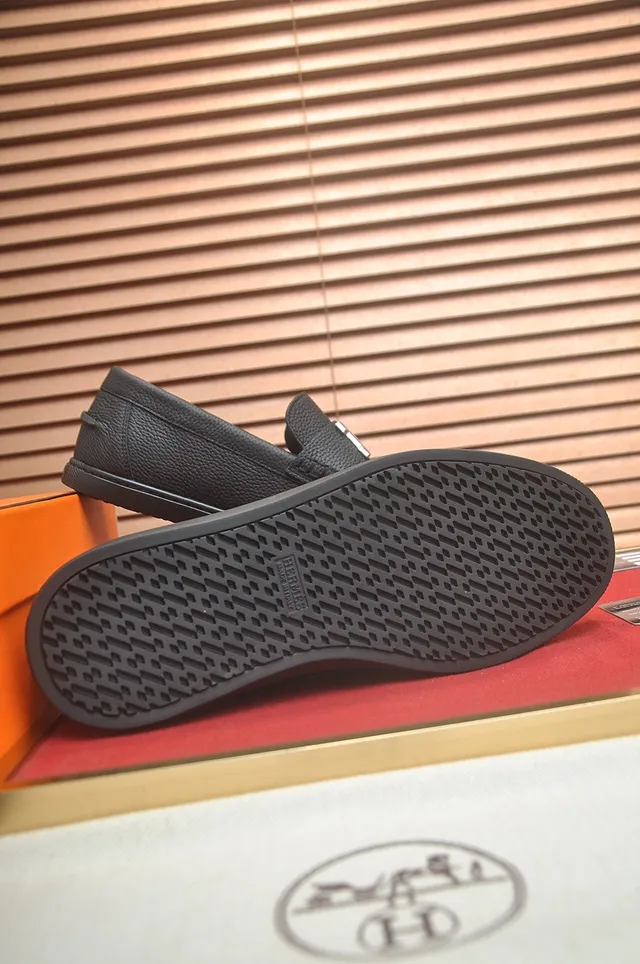 Hermès H Loafer কালো দানাদার চামড়া ধাতুর বাকল লুফার 7