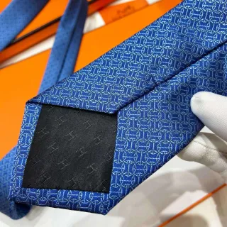 Hermès H Motif Blue Black Jacquard Weave Light Base Necktie