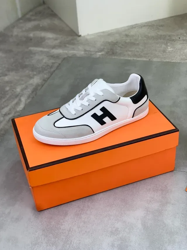 Hermès H Sneaker 白色灰色麂皮生活方式运动鞋 4