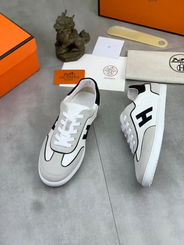 Hermès H Sneaker 白色灰色麂皮生活方式运动鞋 5