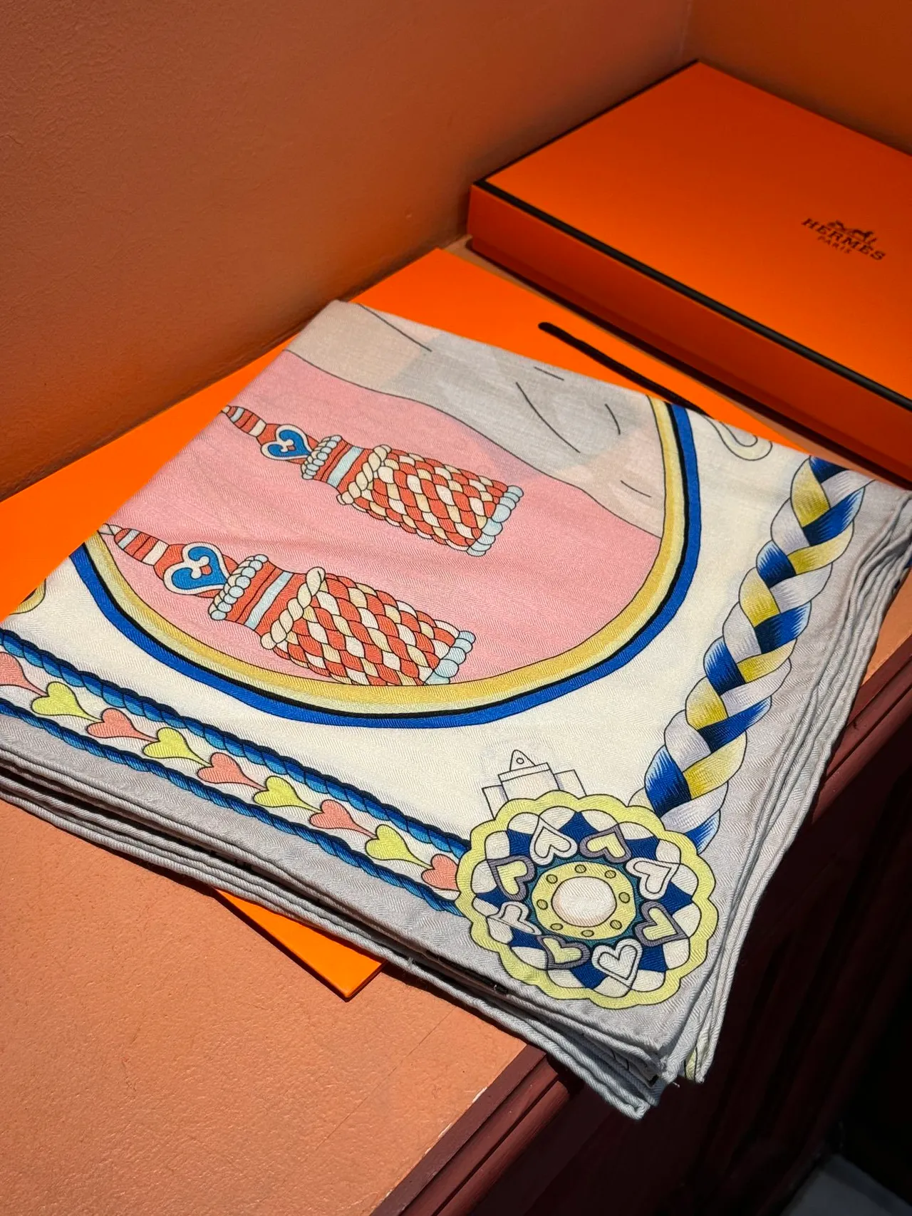 Hermès Harnais de Cœur Pink Silk Scarf 6