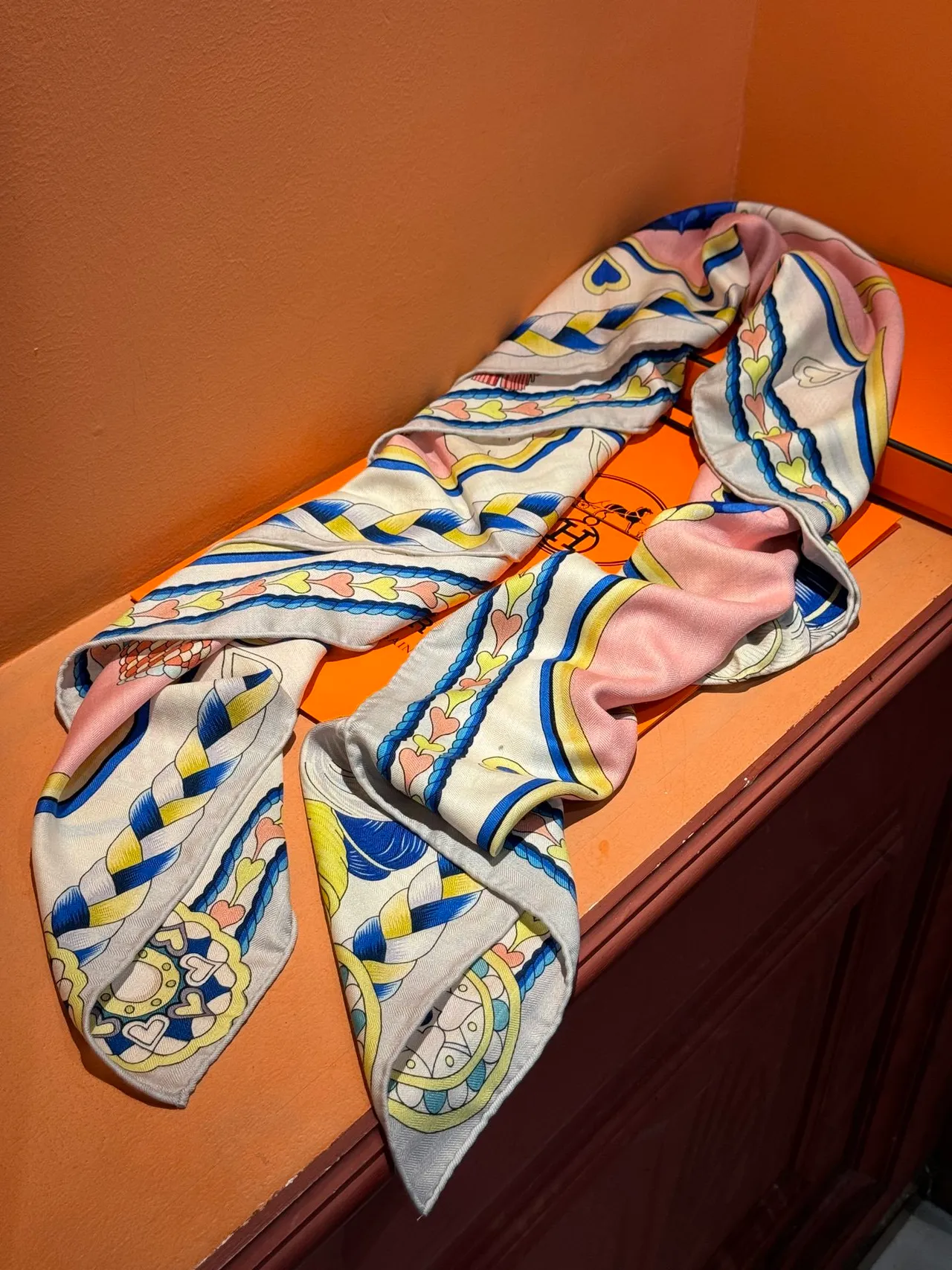 Hermès Harnais de Cœur Pink Silk Scarf 7