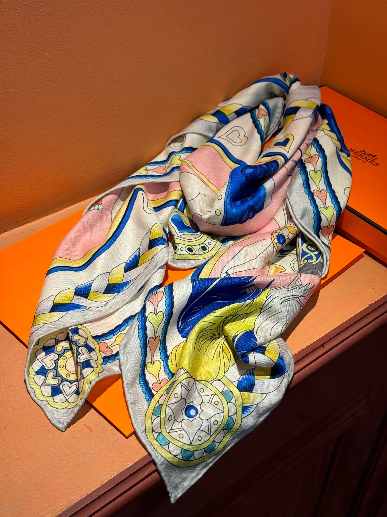 Hermès Harnais de Cœur Pink Silk Scarf 8
