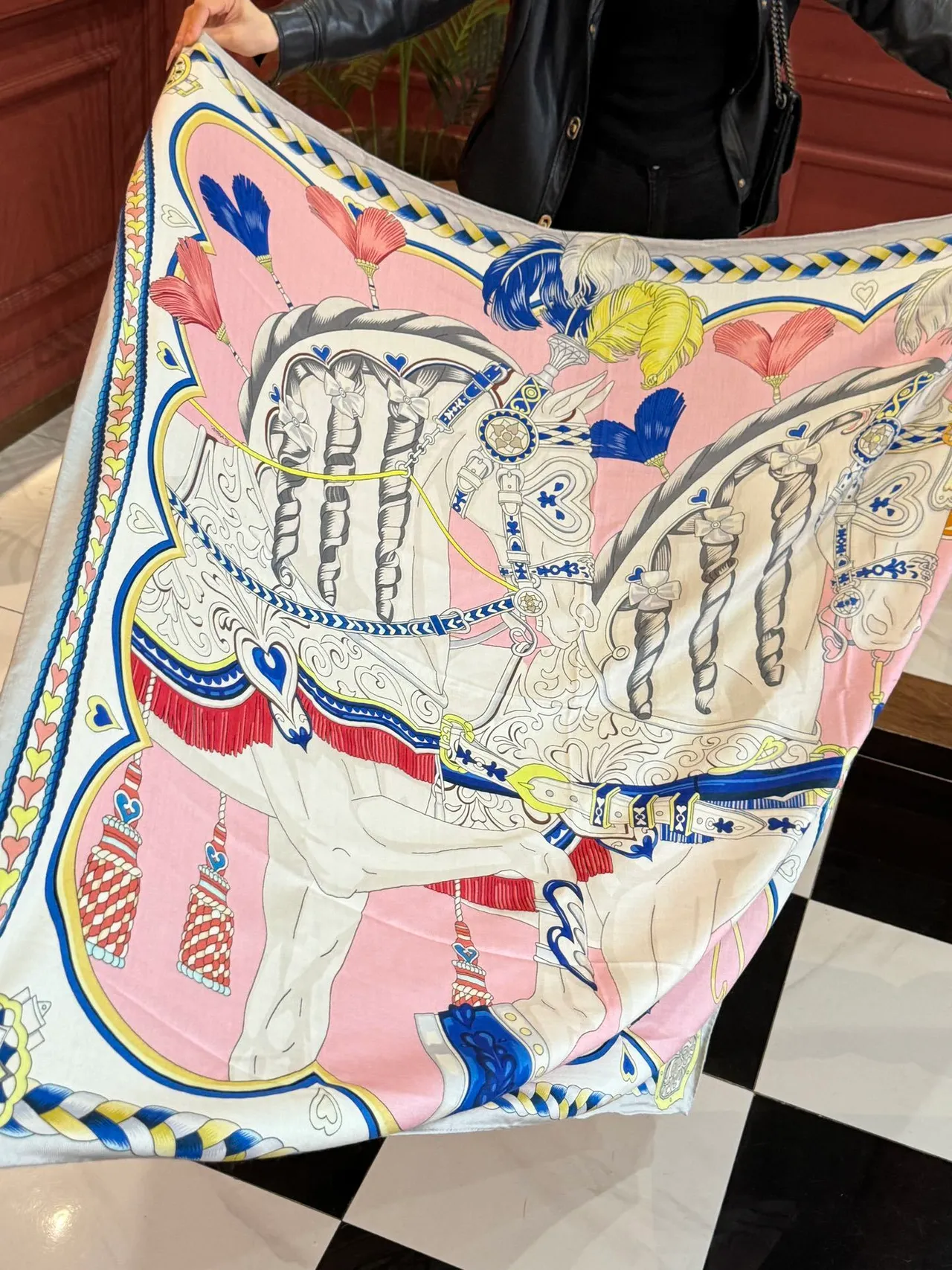 Hermès Harnais de Cœur Pink Silk Scarf 9