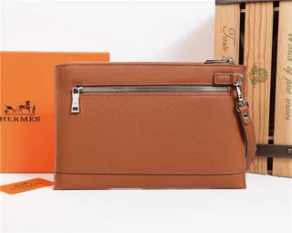 Hermès Bleu marine Cuir texturé grainé Logo H embossé wristlet 22