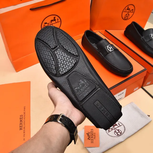 Hermès Oran مكاسين جلد أسود مقعر 5