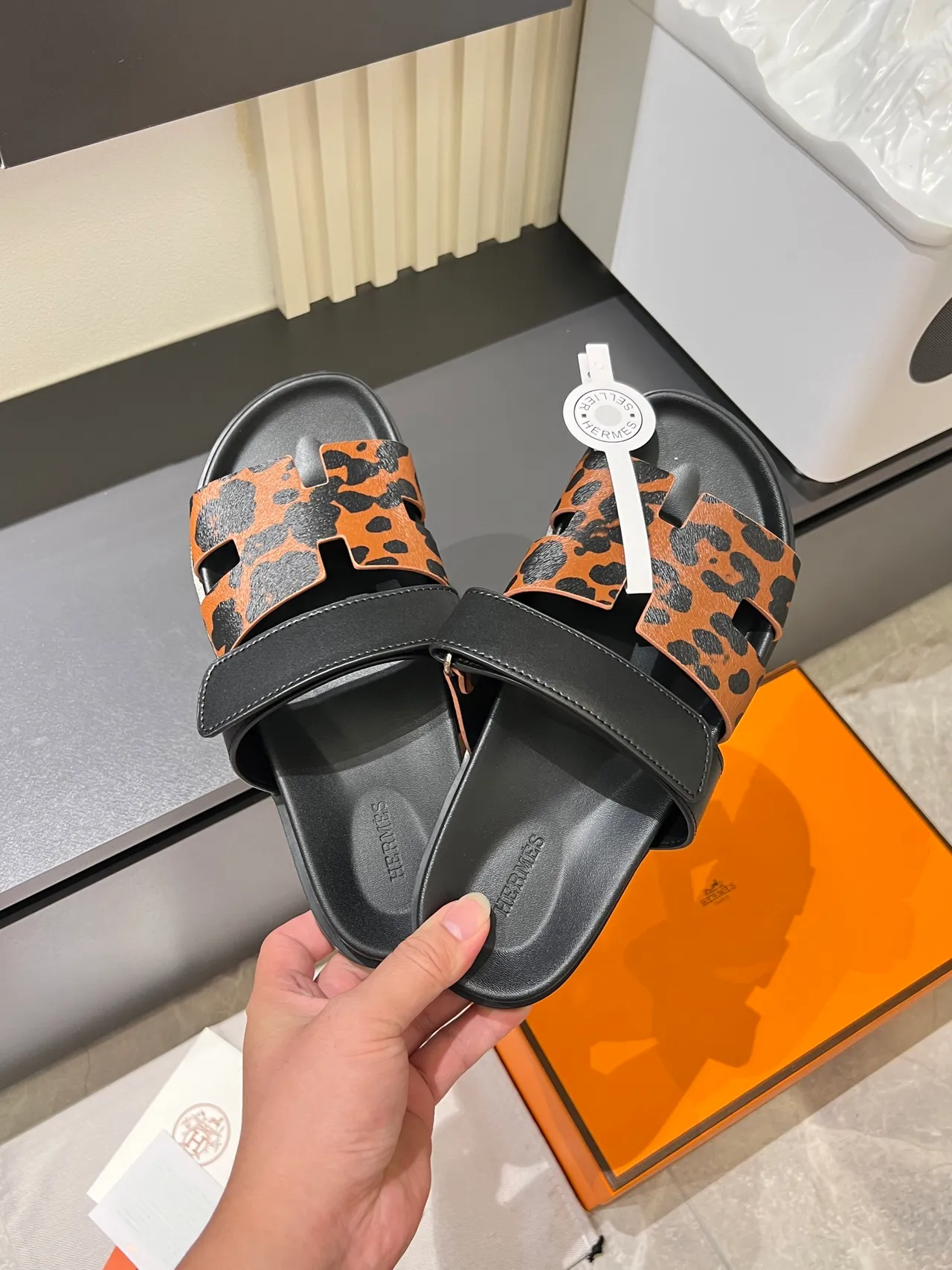 Hermès Oran H-Strap Animal Print Slippers 10