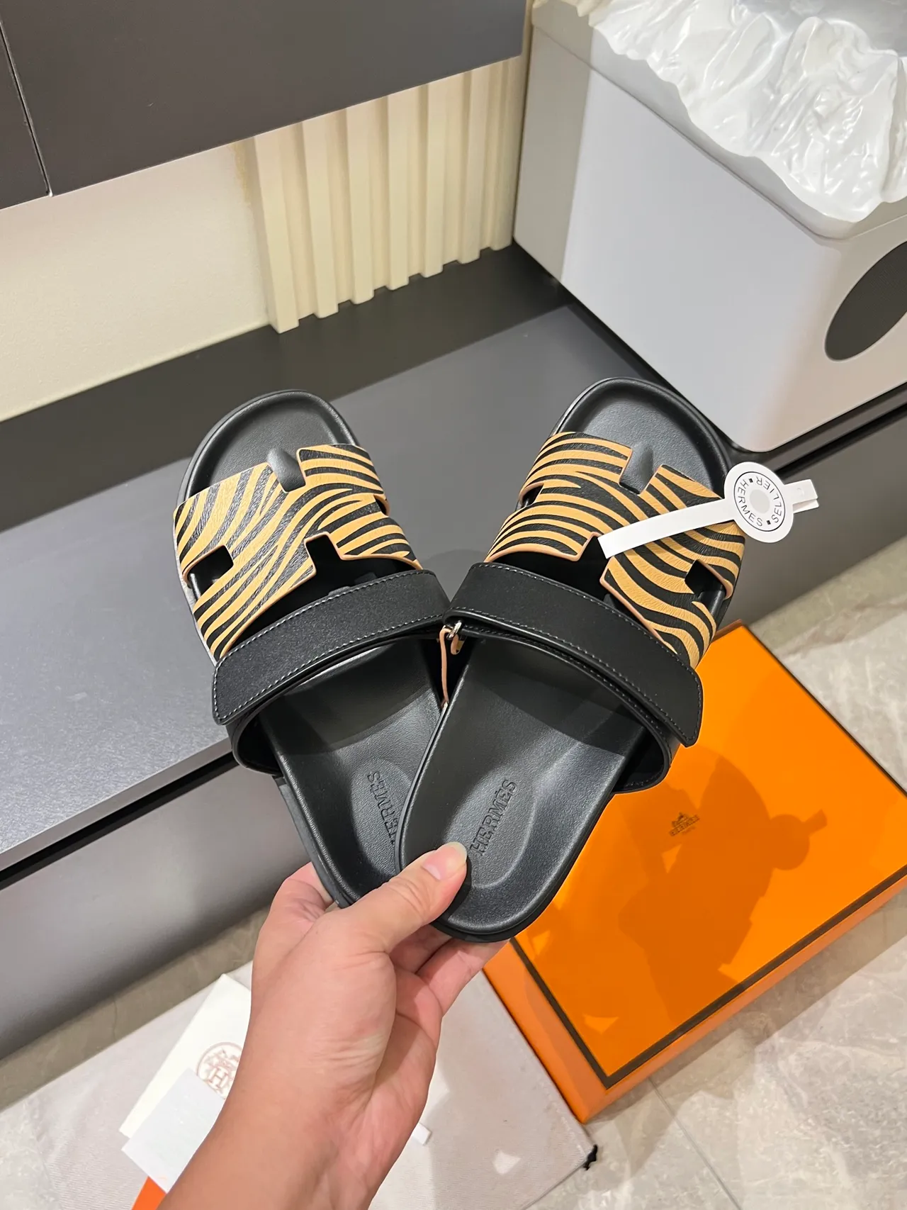 Hermès Oran H-Strap Animal Print Slippers 11