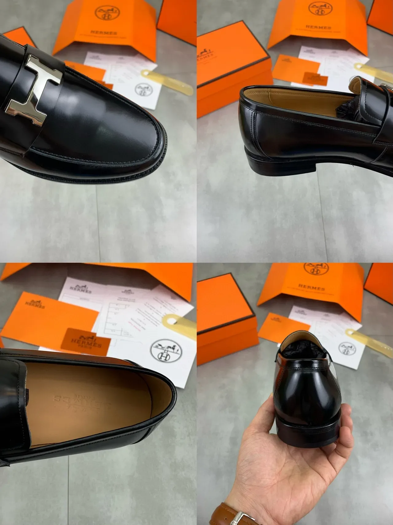 Hermès Oran Loafer Black Patent Leather H-Buckle Loafers 2