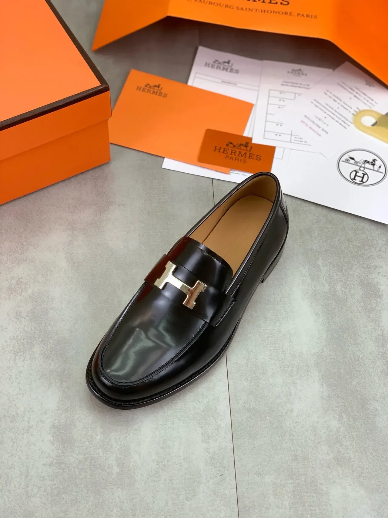 Hermès Oran Loafer Black Patent Leather H-Buckle Loafers 4