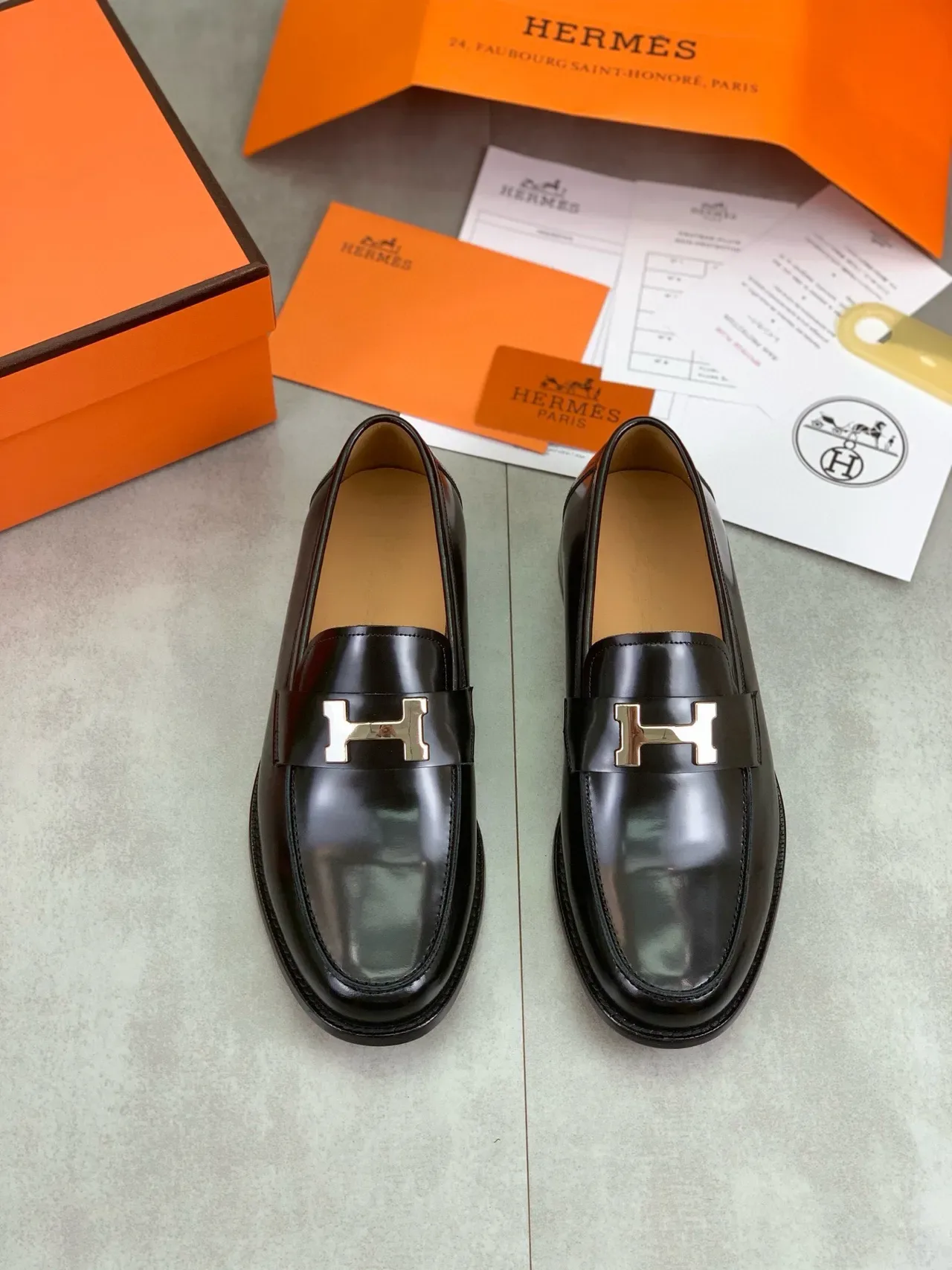 Hermès Oran Loafer Black Patent Leather H-Buckle Loafers 5