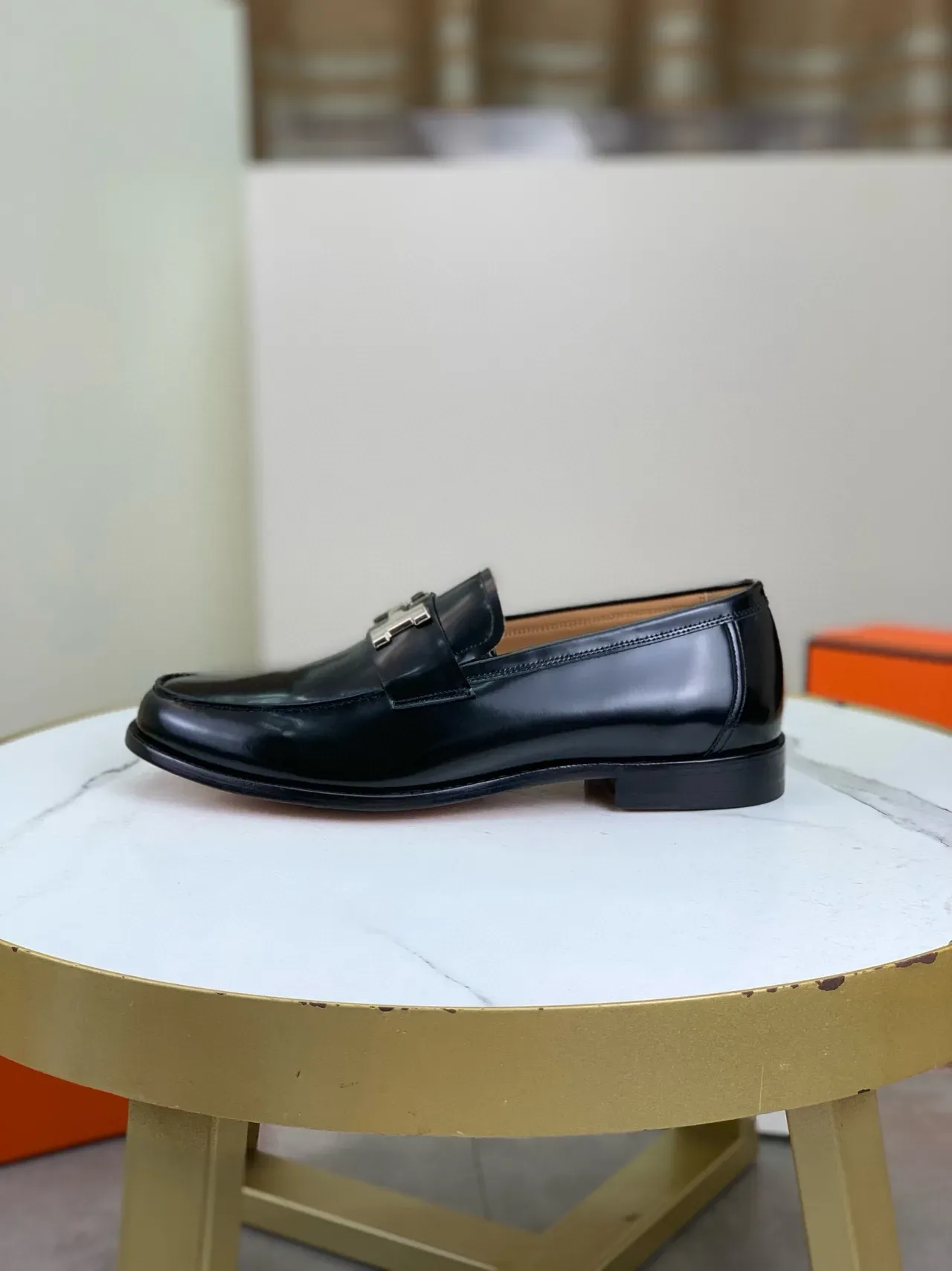 Hermès Oran Loafer Black Patent Leather H-Buckle Loafers 6
