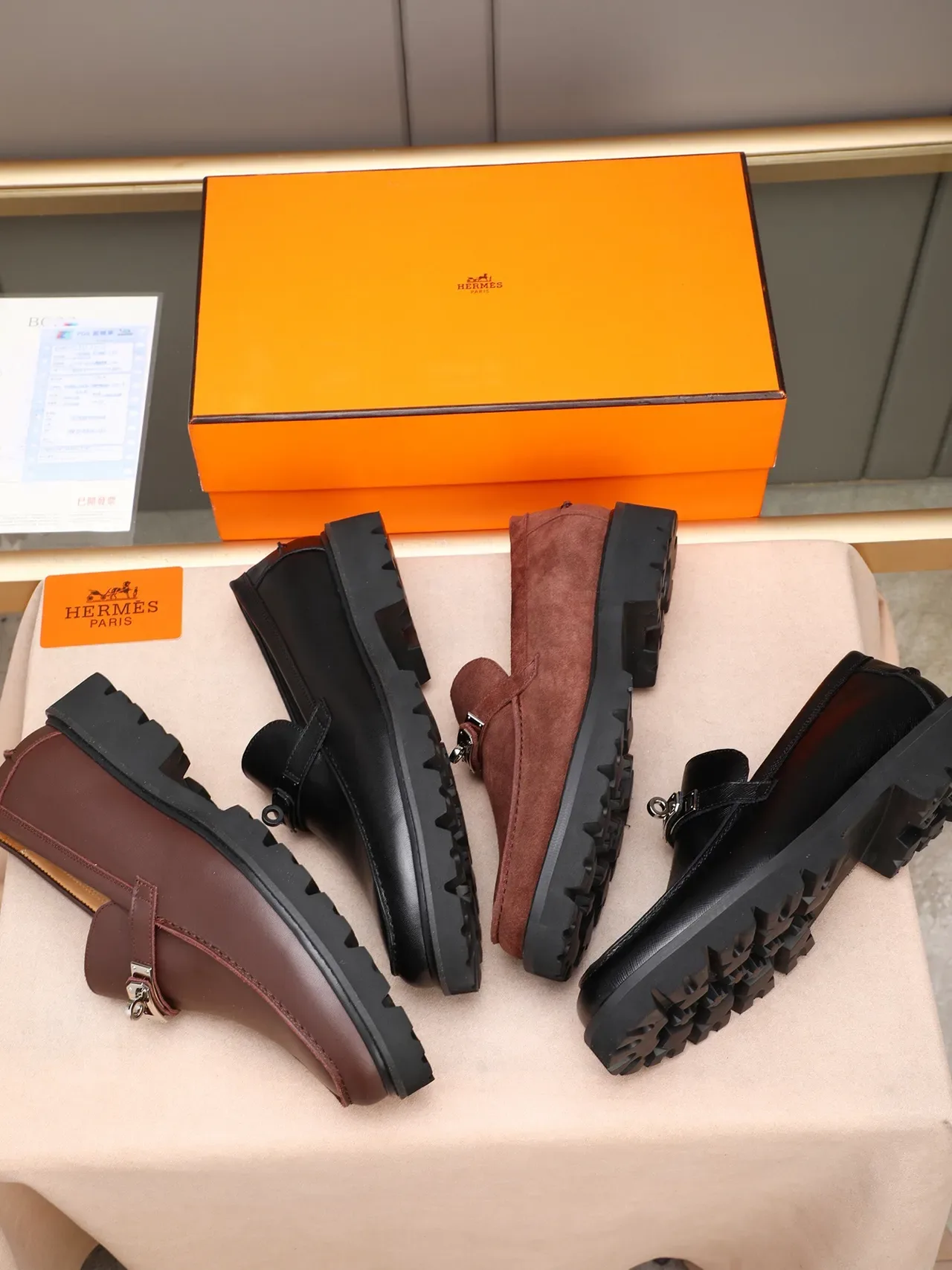 Hermès Oran Loafer Black Textured Leather Horsebit Buckle Lug Sole Loafer 2
