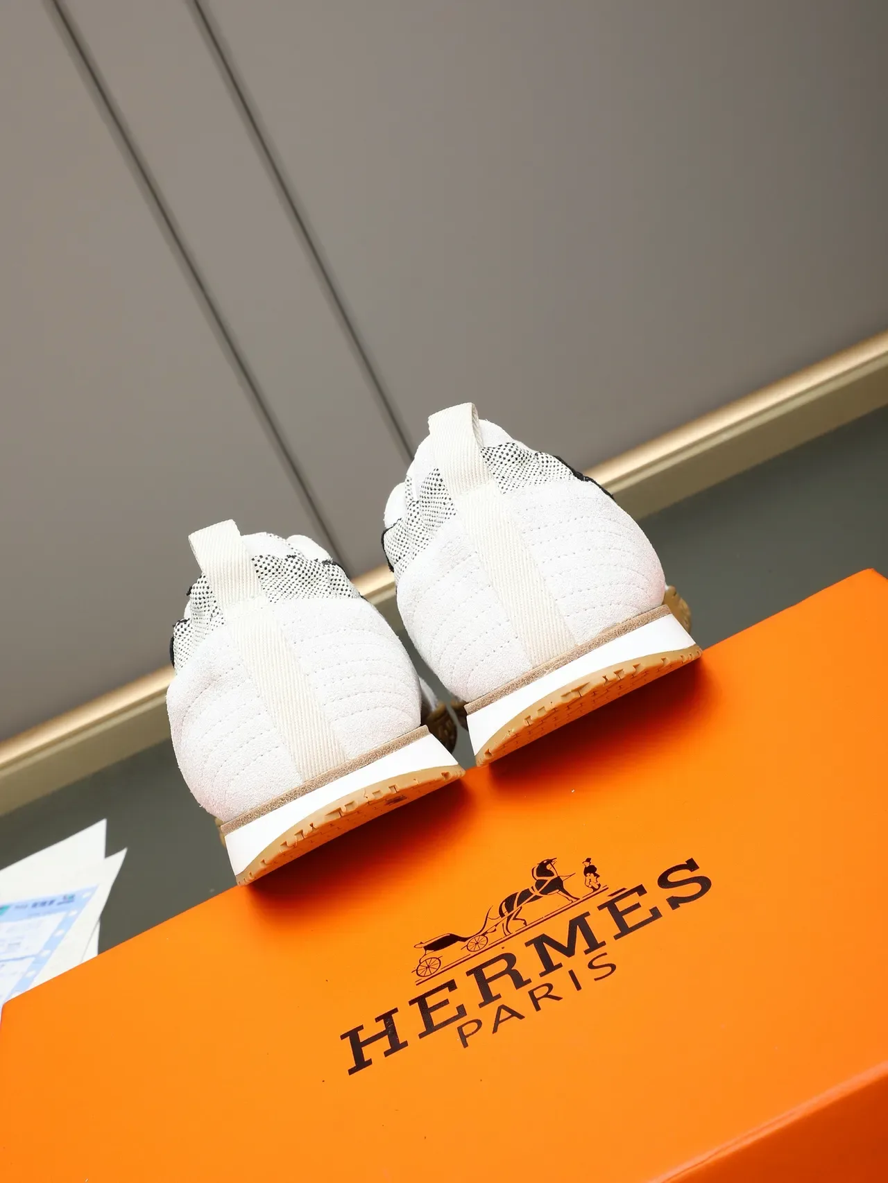 Hermès Blanco Negro Malla Y Ante Superior Logo Estilizado 'H' Zapatillas 3