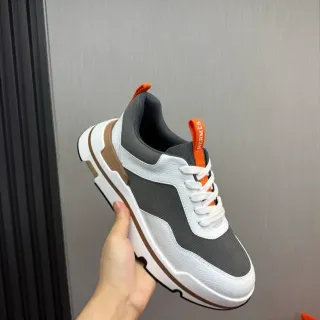 Hermès حذاء رياضي أبيض رمادي كعب سميك علوة مزيج جلد و شبكة