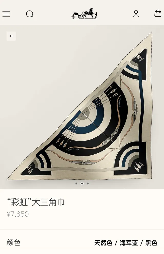 Hermès 白色海军蓝 几何羽毛印花 双面相同设计 丝巾 2