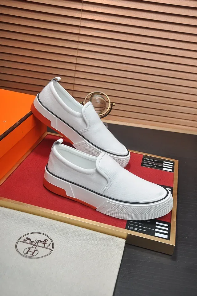 Hermès White Orange Slip-On Canvas Upper Lifestyle Sneakers 6