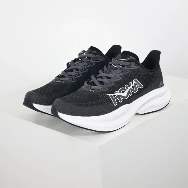 Hoka Black White Engineered Knit Upper Thick Midsole Running Shoes 2