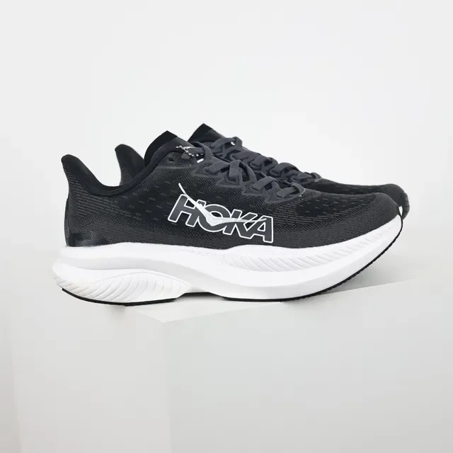 Hoka Black White Engineered Knit Upper Thick Midsole Running Shoes 3