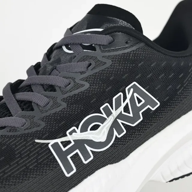 Hoka Black White Engineered Knit Upper Thick Midsole Running Shoes 6