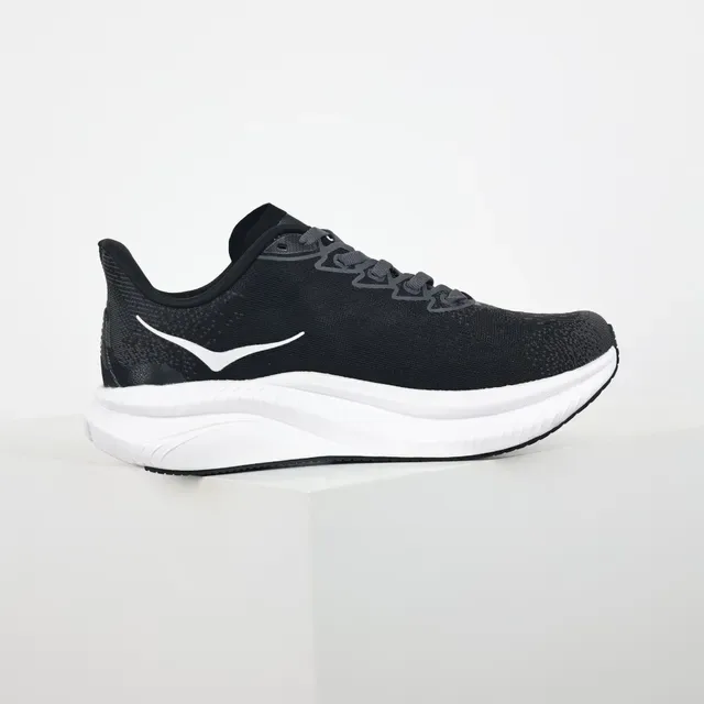 Hoka Black White Engineered Knit Upper Thick Midsole Running Shoes 7