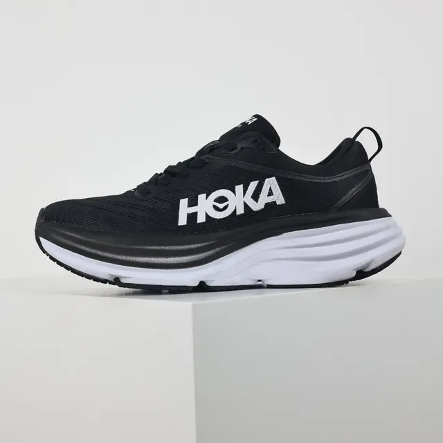 Hoka Black White Engineered Mesh Upper Thick Layered Midsole Running Shoes 9
