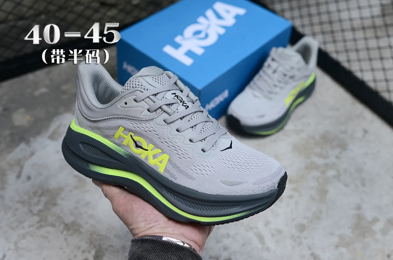 Hoka Gris Amarillo Malla Ingenierizada Parte Superior Mediasuela Gruesa Cushionada Zapatillas de Running 3