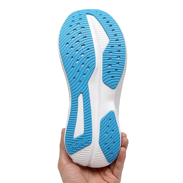 Hoka Mach 6 أبيض وردي طبقة الخياطة المُهندسة وسط القدم السميك المنحوت أحذية الجري 7