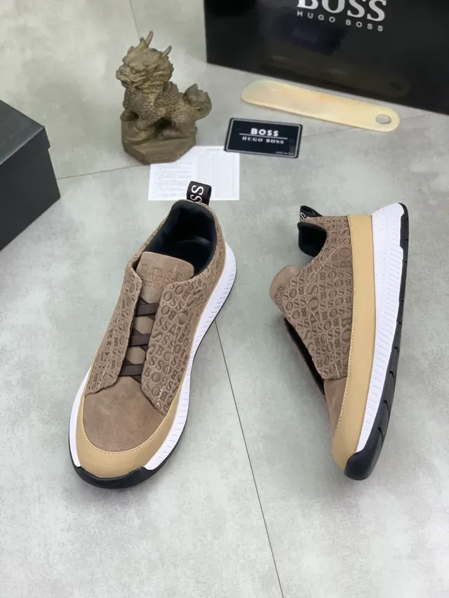 Hugo Boss বেইজ এমবসড লোগো লেসহীন লাইফস্টাইল স্নিকার 5