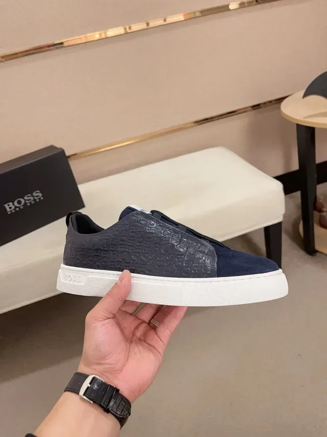 Hugo Boss BOSSTON Navy White Slip-On Embossed Monogram Lifestyle Sneakers 4