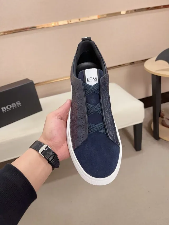 Hugo Boss BOSSTON Navy White Slip-On Embossed Monogram Lifestyle Sneakers 5