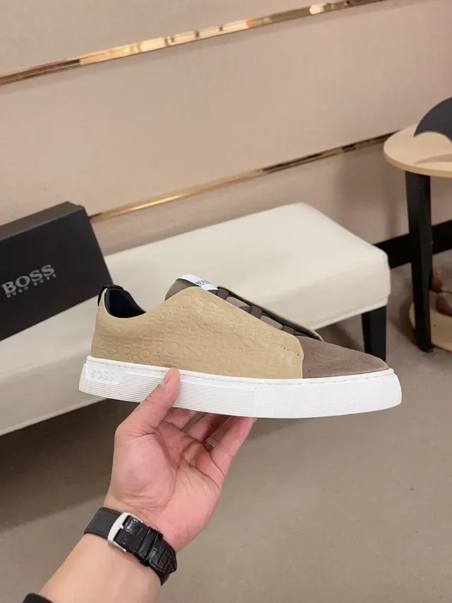 Hugo Boss Slip-On Logo-Embossed Beige and Brown Lifestyle Sneakers 4