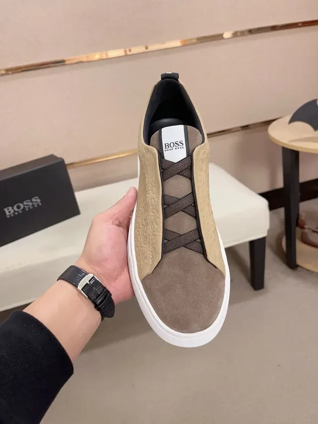 Hugo Boss Slip-On Logo-Embossed Beige and Brown Lifestyle Sneakers 5