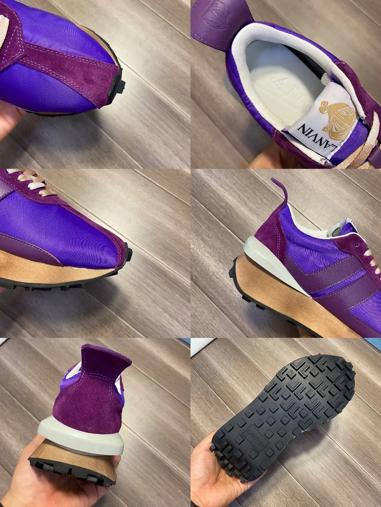 Lanvin Zapatillas Lifestyle Roxo Bege Layered Upper Marrom Cadarços 2