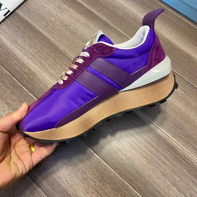 Lanvin Zapatillas Lifestyle Roxo Bege Layered Upper Marrom Cadarços 3