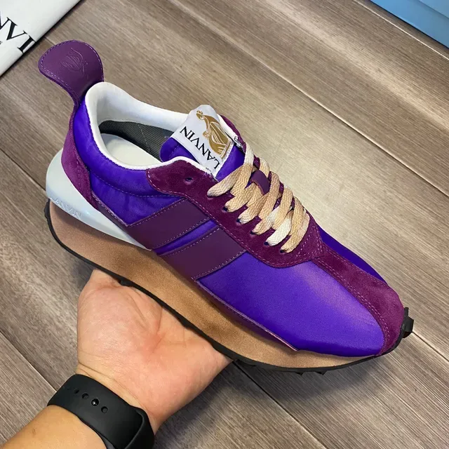 Lanvin Zapatillas Lifestyle Roxo Bege Layered Upper Marrom Cadarços 4