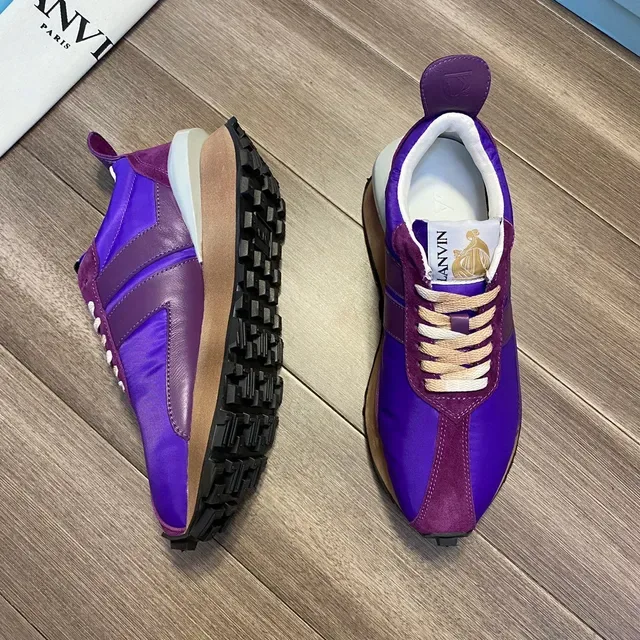 Lanvin Zapatillas Lifestyle Roxo Bege Layered Upper Marrom Cadarços 7