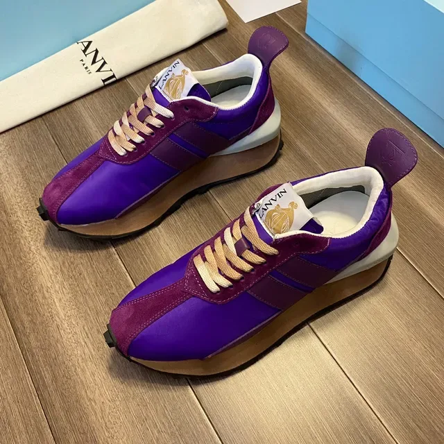 Lanvin Zapatillas Lifestyle Roxo Bege Layered Upper Marrom Cadarços 8