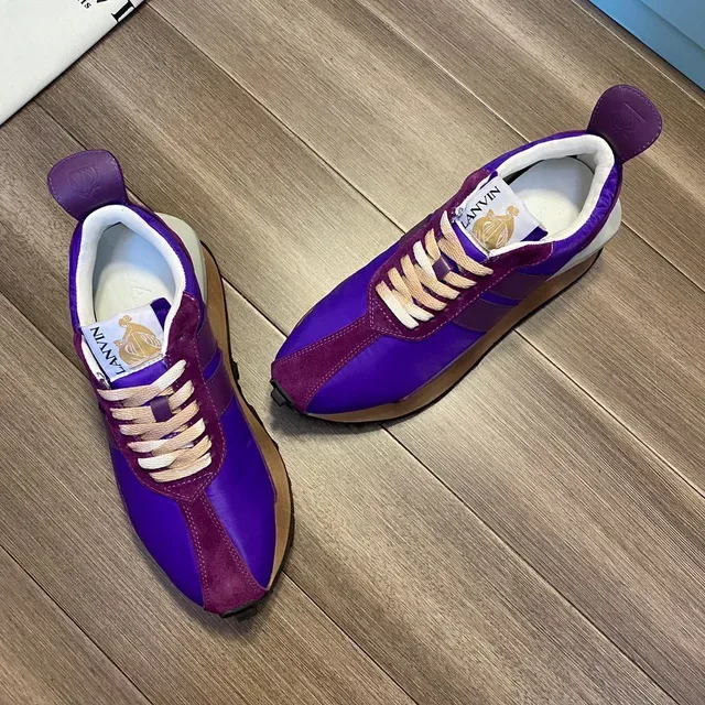 Lanvin Zapatillas Lifestyle Roxo Bege Layered Upper Marrom Cadarços 9